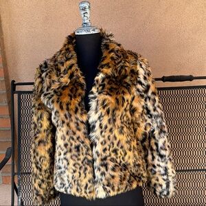 Lanshifei Faux Fur Leopard Print Jacket - Animal Print Coat - Size Medium